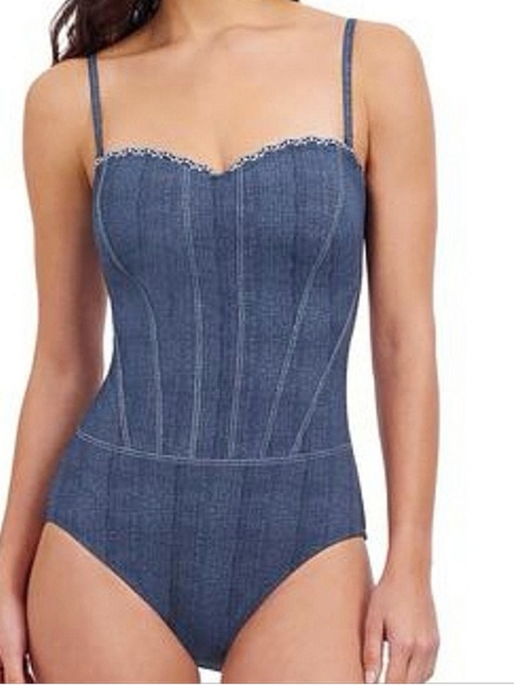 Gottex Women's Jeans Isabelle Bandeau Embroidery One Piece Swimsuit Size 6